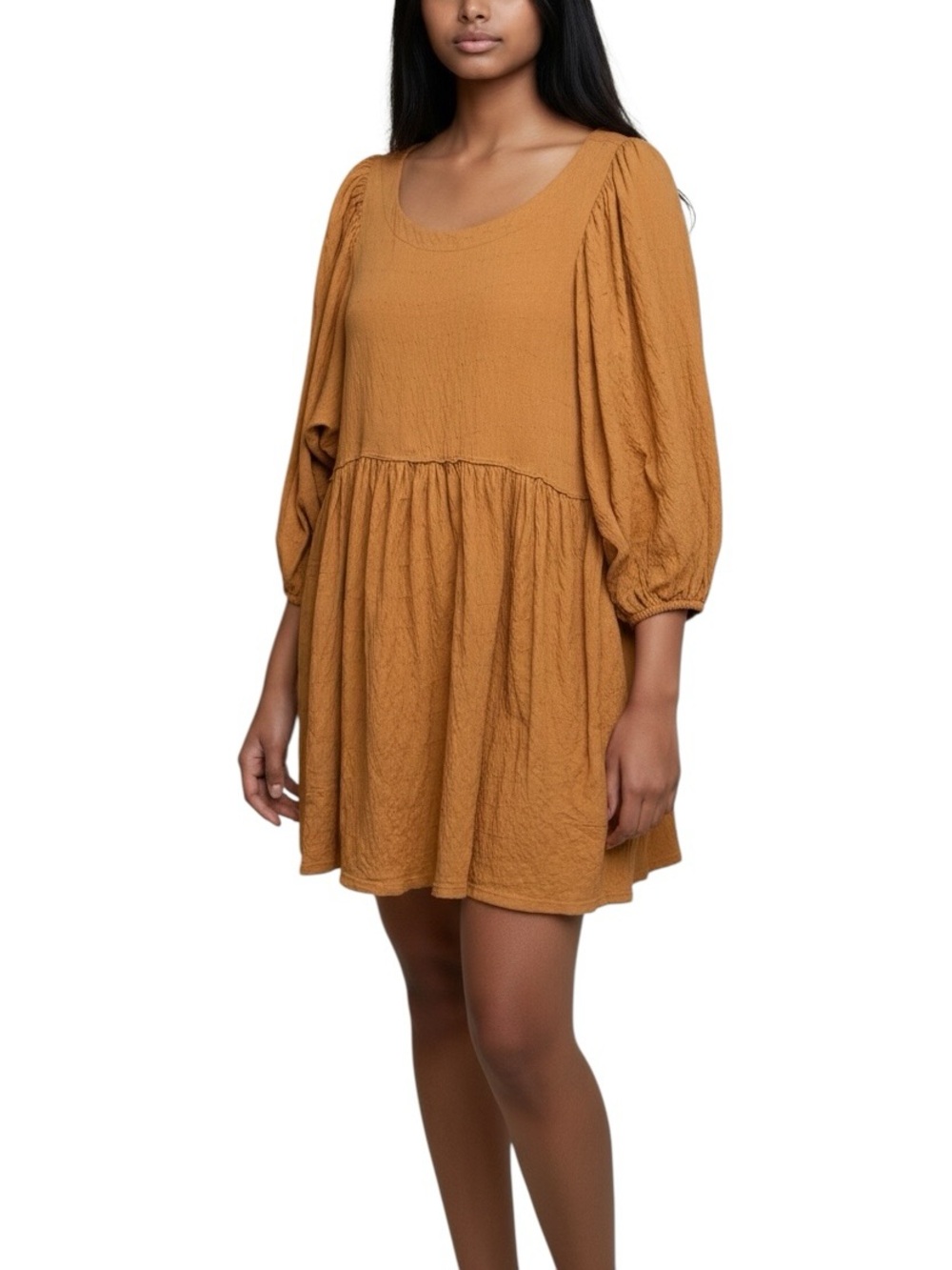 Free People Beach Get Obsessed Babydoll Boho Mini Dress Relaxed Gold Yellow Med